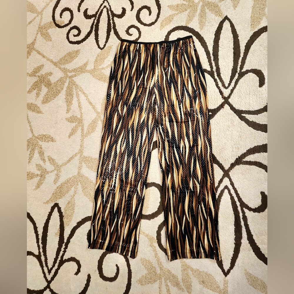 John Paul Richard Stylish Black and Tan Patterned Sparkle Pants - Picture 2 of 7